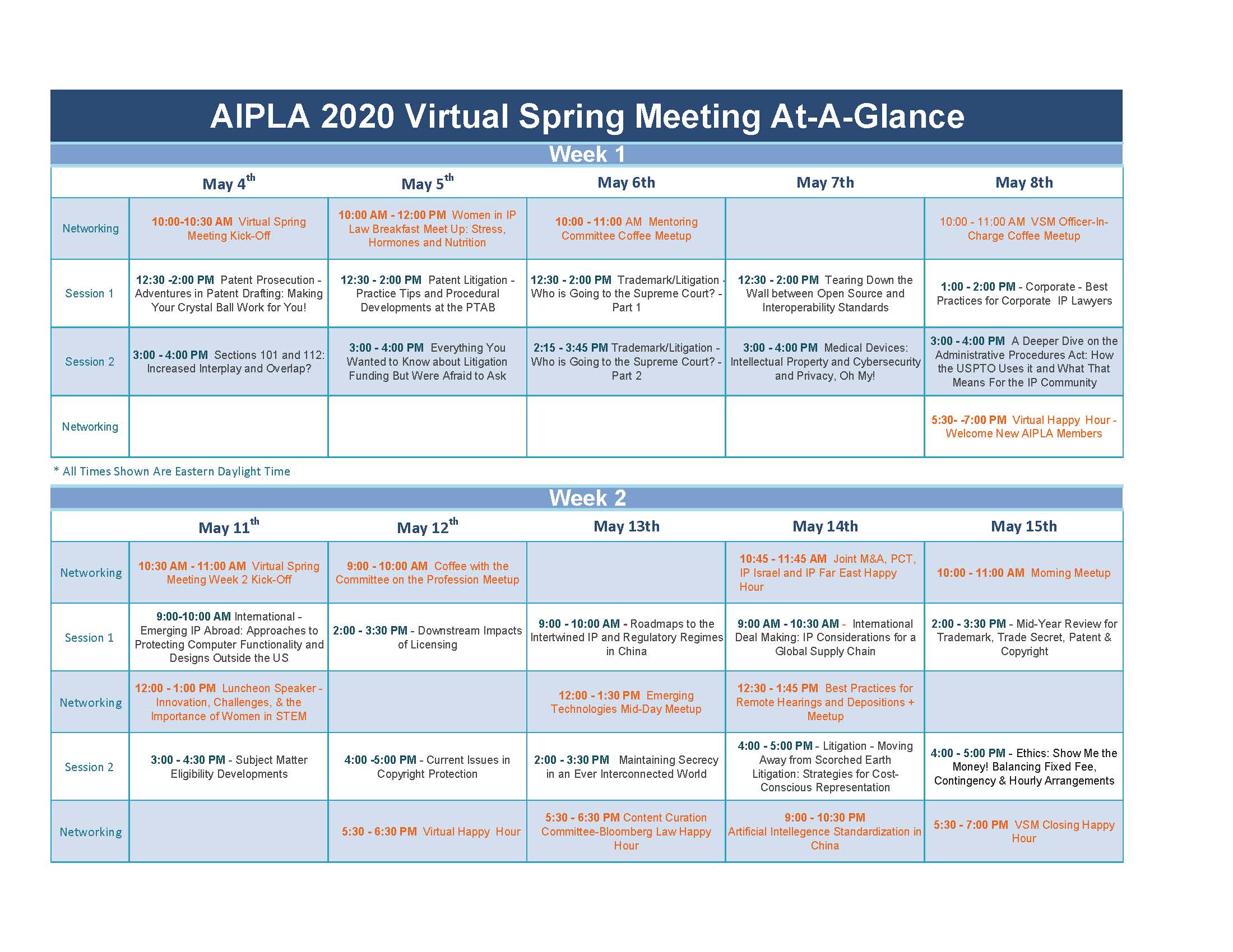Virtual Spring Meeting At a Glance Virtual Spring Meeting At a Glance